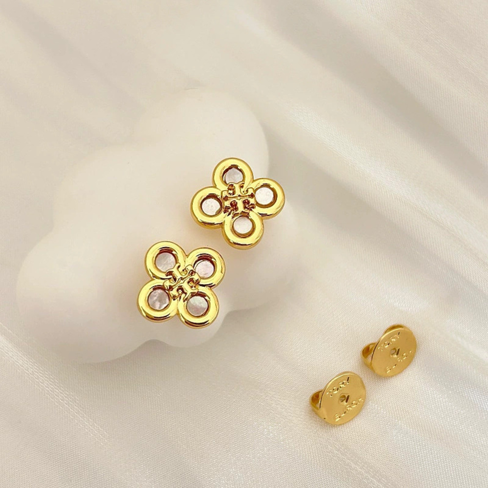 Tory Burch Floral Mother of Pearl Stud Earrings Letter Earrings